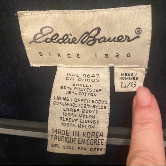 Vintage EDDIE BAUER Men Navy Wool Plaid Lined Parka Jacket Size Large - Picture 6 of 9